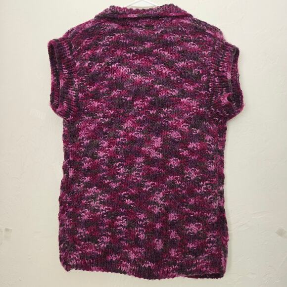 Vintage Hand Knit Collared 2-Button Vest in Pink Rose Gray Space-Dye Pattern - Picture 3 of 7